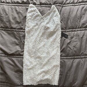 Lulu's White Sequin Mini Slip Dress